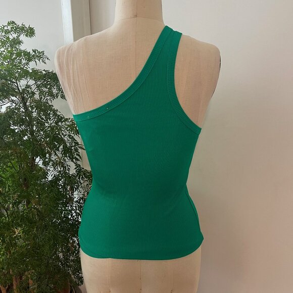 FORTE FORTE One-Shoulder Ribbed-Knit Tank Top in Fern Green Size Medium - Picture 6 of 9